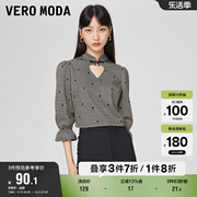 veromoda奥莱t恤休闲上衣，春秋国风新中式，镂空七分喇叭袖女