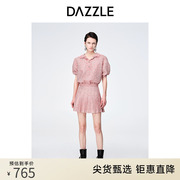 DAZZLE地素奥莱 春季粉色编织感短袖polo领套头短外套上衣女