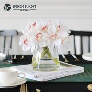 现代家居客厅透明玻璃花瓶把束玉兰花绢花假花仿真花套装餐桌摆件