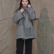 2023冬季韩版圆领，双面毛呢大衣女中长款宽松减龄显瘦女外套