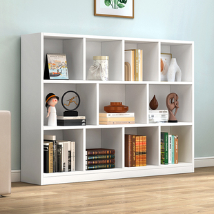 实木白色书架落地儿童简易书柜自由组合格子柜，教室矮柜置物架定制