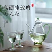 透明高硼硅玻璃壶绿茶泡茶壶 带过滤美人壶仿宋玻璃花茶壶