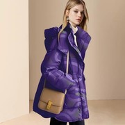 欧美名媛冬装连帽紫色羽绒服女中长款2023时尚设计感鸭绒外套