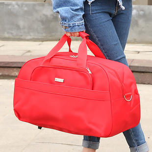 防水尼龙手提旅行包出差旅游大容量男女行李包结婚(包结婚)大红短途旅行袋