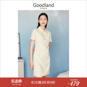 环保 Goodland美地女装夏季POLO领立体玫瑰花连衣裙