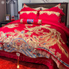 高级感中式龙凤喜被结婚床上四件套纯棉100s长绒棉大红色婚庆床品