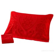 纯棉割绒红色枕巾喜字，一对装成人情侣婚庆回礼，加大加厚枕头巾