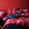 红色婚庆纯棉四件套，床上用品全棉贡缎，60s长绒棉四件套ag6169