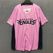 日本棒球队撞色字母开衫hiphop棒球服T短袖女复古条纹粉色球衣潮
