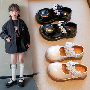 女童皮鞋2024春秋时尚水晶娃娃，单鞋小女孩黑色玛丽珍公主鞋