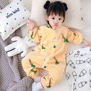 韩系春秋男女宝宝婴儿连体衣，爬服加绒加厚法兰绒睡袋珊瑚绒儿童睡