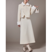 shaoer若曦新中式小香风，白色套装裙女秋季上衣配半身裙两件套
