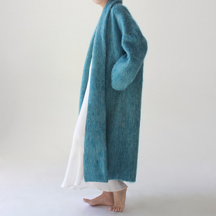 cicidream2023年冬季蓝色，长毛山羊毛超长高端皮草感气质外套大衣