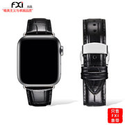 fxi 黑色鳄鱼纹头层牛皮苹果表带真皮iwatch Ultra21表带applewatch表带iwatchs9876543表带苹果手表表带真皮