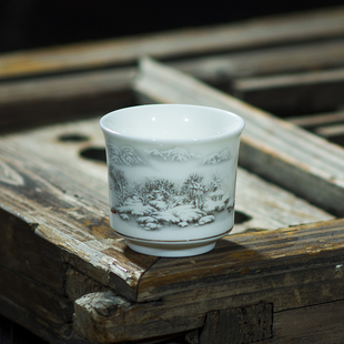 白酒杯(白酒杯)陶瓷烈酒杯玻璃家用单个青花瓷釉下彩一两杯复古中式景德镇