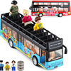 警察大巴士客车敞篷双层城市公交电车仿真合金开门小汽车模型玩具