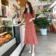 夏季短袖长款法式网红连衣裙，2024长裙高级感时尚气质洋气