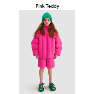 PinkTeddy童装儿童粉色羽绒服冬季保暖女童装蝙蝠袖加厚外套