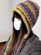 韩版手工编织毛线帽子女冬季时尚彩色流苏麻花护耳保暖针织帽