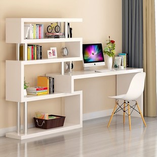 书桌连体一体书柜组合和书架加整体学生卧室家用书橱电脑台儿童桌