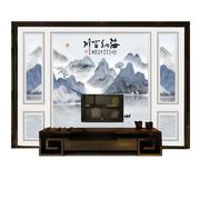 8d自带边框新中式电视背景墙，壁纸客厅墙纸装饰壁画，5d山水无缝墙布