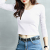 韩国女装纯棉高腰短款2023春秋长袖t恤女修身显瘦打底衫上衣