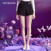 vjcolivia2024春夏黑色高腰，气质短裤商务，休闲花苞裤女装