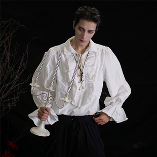 哥特复古衬衫男暗黑颓废系，长袖万圣节成人，衬衣欧洲中世纪休闲上衣