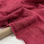 。品牌单高端酵素洗提花棉麻，暗红色连衣裙袍，衬衣中式棉麻时装布