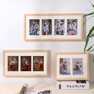 洗照片做成相框挂墙6寸照片组合摆件，实木相片框摆台定制来图
