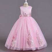 童装晚宴晚礼服网纱蓬蓬公主，裙钢琴演出服小女，粉红色b类连衣裙