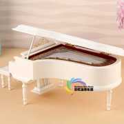 刻字黑白色木质八音盒钢琴模型音乐盒创意情人节生日礼物钢琴摆件