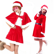 圣诞服装圣诞披肩女裙连衣裙高档金丝绒成人女演出服节日装扮用品