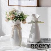 创意北欧蕾丝白色陶瓷，干花花瓶摆件简约家居，客厅水养插花装饰花器