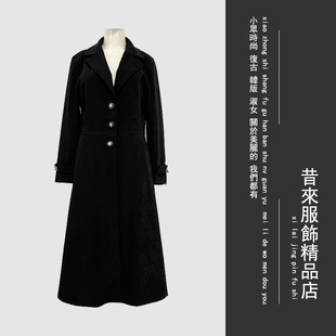 vintage黑色高个子(高个子)加长款风衣修身显瘦气质淑女春秋外套孤品尾货
