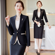 黑色西装套装女2023秋冬季酒店大堂经理高端商务工作制服套裙