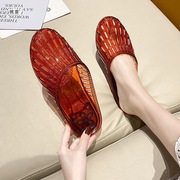 沙滩鞋果冻鞋平底塑料，凉拖洗澡水晶，浴室臭夏季镂空女软舒适