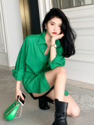 绿色宽松防晒衬衫女春季2023年韩版薄款开衫长袖上衣服潮ins