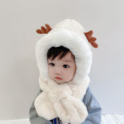 冬季儿童帽子围巾一体男女童加厚保暖毛线可爱宝宝鹿角防风护耳帽
