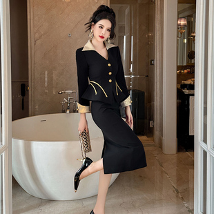 成熟御姐高级感职业西装，套装裙干练气质黑色两件套冬装搭配一整套