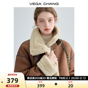 vegachang机车风仿皮毛一体，短外套女2023年冬装，加厚毛绒大衣