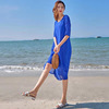 裙子女2023夏天蓝色雪纺，连衣裙薄款高腰包(高腰包)臀气质沙滩长裙超仙