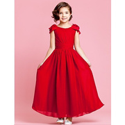 儿童婚纱礼服大童钢琴演出服装，花童公主裙纱裙女童晚礼服红色
