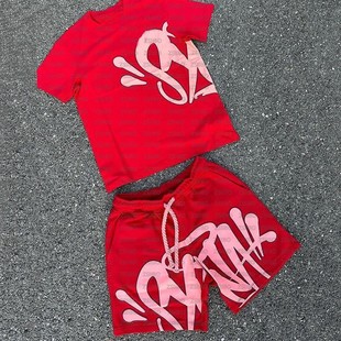 美式字母印花短袖欧美风上衣街头嘻哈T恤宽松短裤夏季运动套装潮