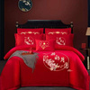 15m18大红色婚庆结婚四件套，床上用品米床单床裙床罩被套龙凤刺绣
