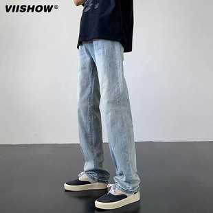 VIISHOW牛仔裤窄版显高显瘦男渐变复古潮牌裤子高街长裤NC2060232