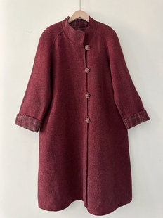 枣红/ 双面羊毛大衣外套（含羊絨）  日本制造 包郵