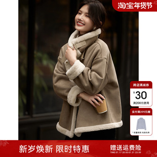 xwi欣未立领麂皮外套，女冬季加厚保暖机车服，短款皮毛一体夹克上衣