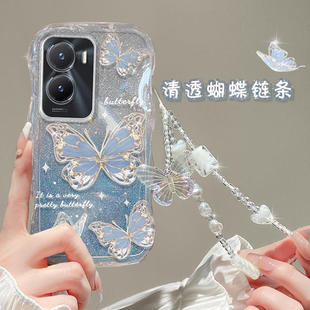 适用于vivoY35紫色蝴蝶手机壳日韩ins风vivoY35m透明硅胶防摔软壳vivoV2230A创意波浪边保护套