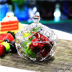 水晶玻璃碗水果盘美容院专用小果盘带盖的甜品轻奢高档精致糖果盒